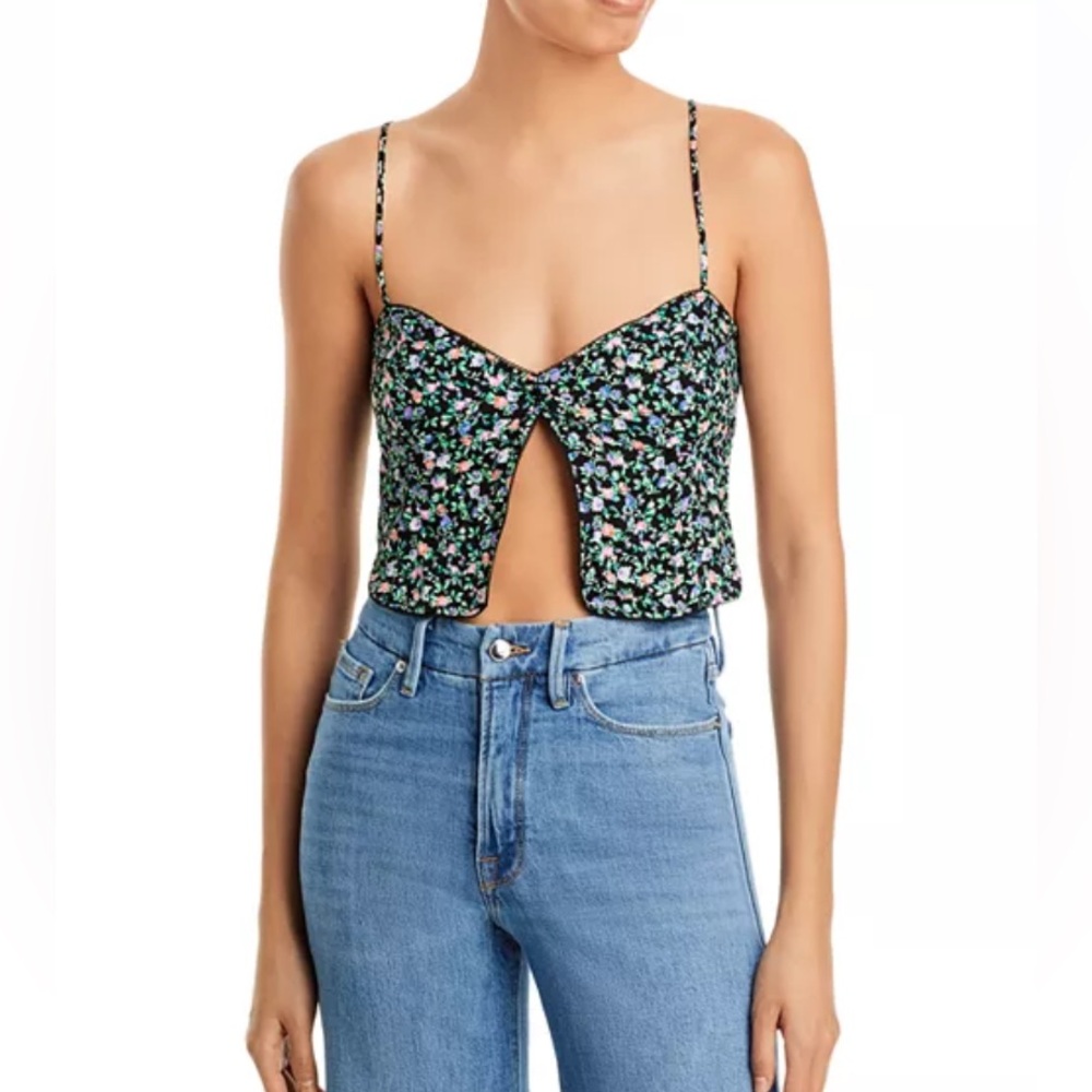 Afrm Black And Floral Colorful Y2k Style Crop Top